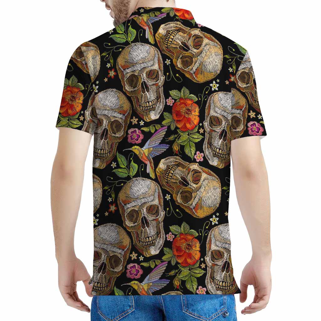 Vintage Skull Pattern Print Men's Polo Shirt