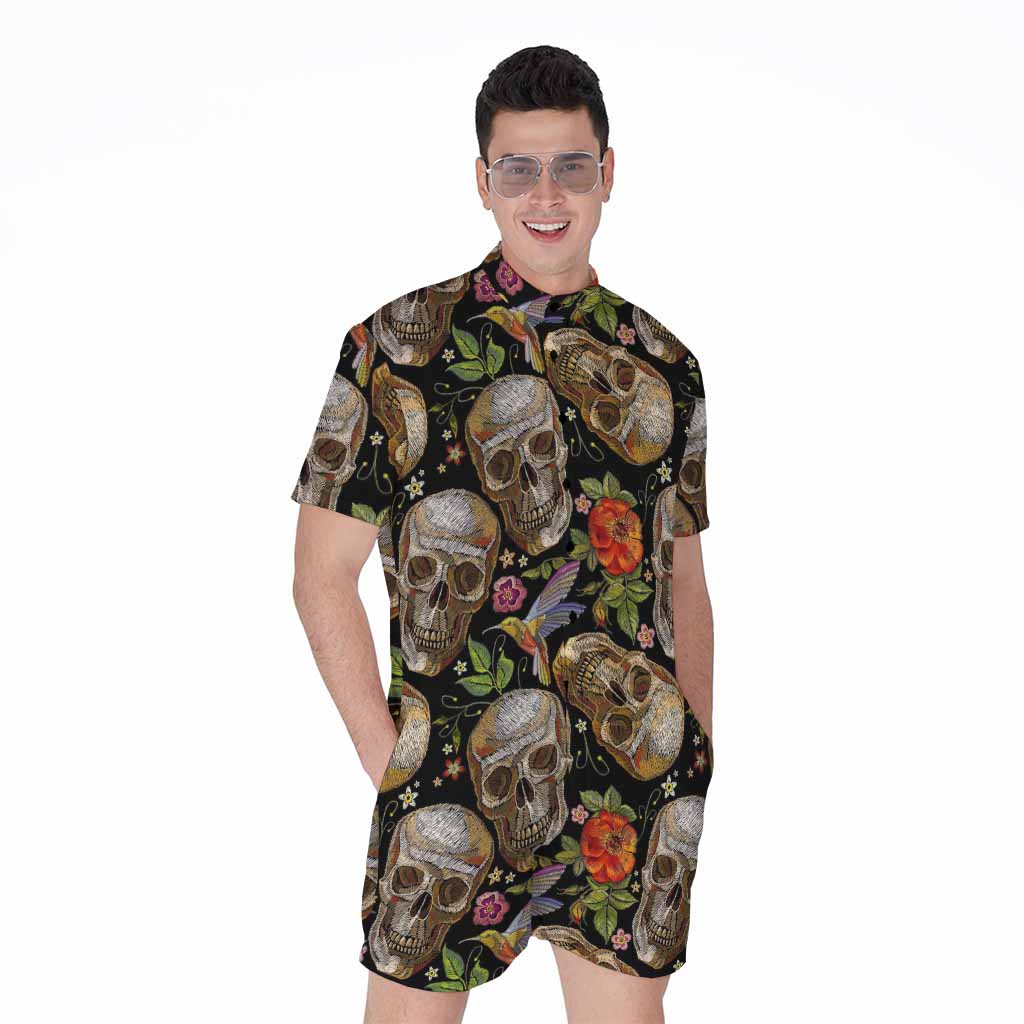Vintage Skull Pattern Print Men's Rompers