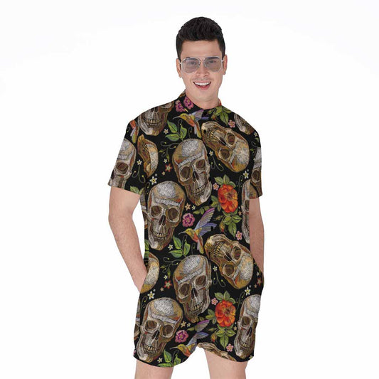 Vintage Skull Pattern Print Men's Rompers
