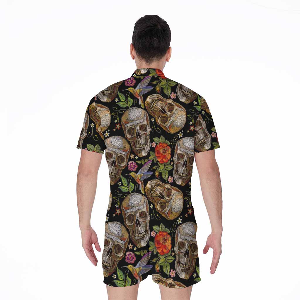 Vintage Skull Pattern Print Men's Rompers