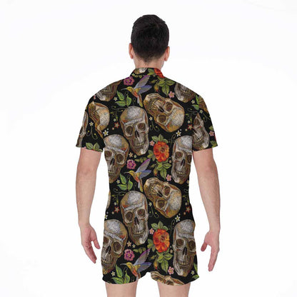Vintage Skull Pattern Print Men's Rompers