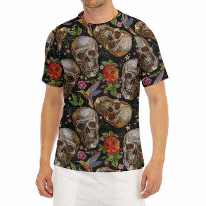 Vintage Skull Pattern Print Men's Short Sleeve Rash Guard