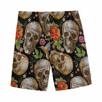 Vintage Skull Pattern Print Men's Sports Shorts