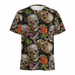 Vintage Skull Pattern Print Men's Sports T-Shirt