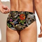 Vintage Skull Pattern Print Men's Swim Briefs