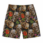 Vintage Skull Pattern Print Men's Swim Trunks