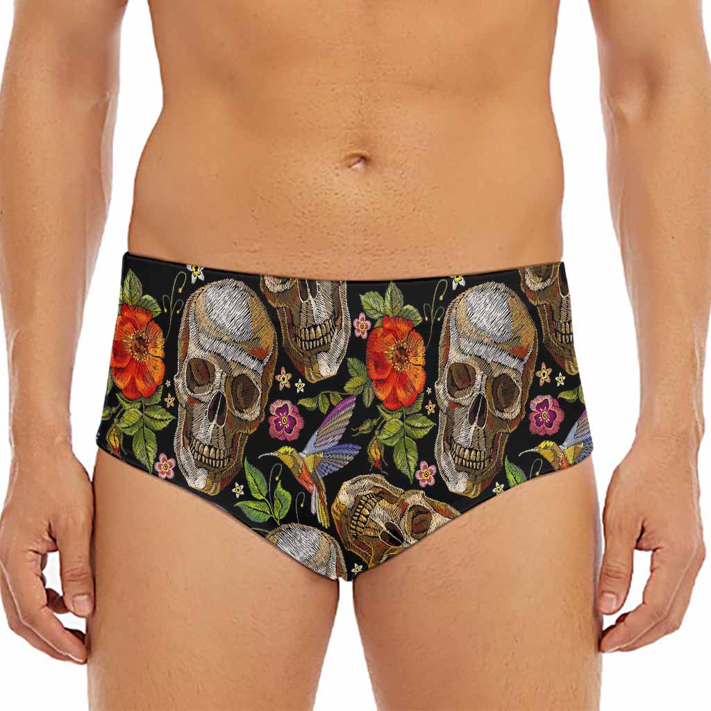Vintage Skull Pattern Print Men's Triangle Swim Briefs