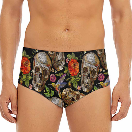 Vintage Skull Pattern Print Men's Triangle Swim Briefs