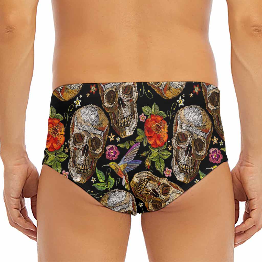 Vintage Skull Pattern Print Men's Triangle Swim Briefs