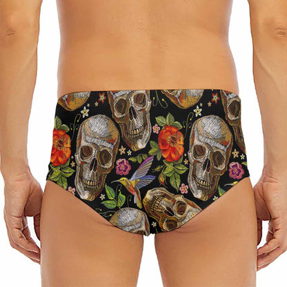 Vintage Skull Pattern Print Men's Triangle Swim Briefs