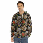 Vintage Skull Pattern Print Men's Velvet Pullover Hoodie