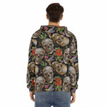 Vintage Skull Pattern Print Men's Velvet Pullover Hoodie