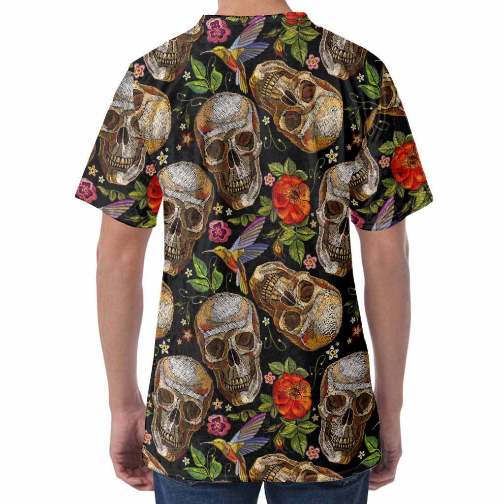 Vintage Skull Pattern Print Men's Velvet T-Shirt