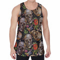 Vintage Skull Pattern Print Men's Velvet Tank Top