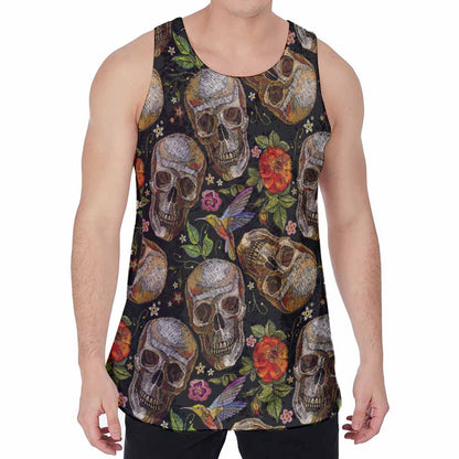 Vintage Skull Pattern Print Men's Velvet Tank Top