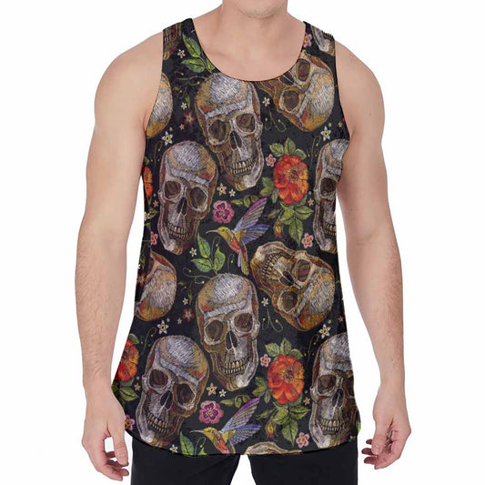 Vintage Skull Pattern Print Men's Velvet Tank Top