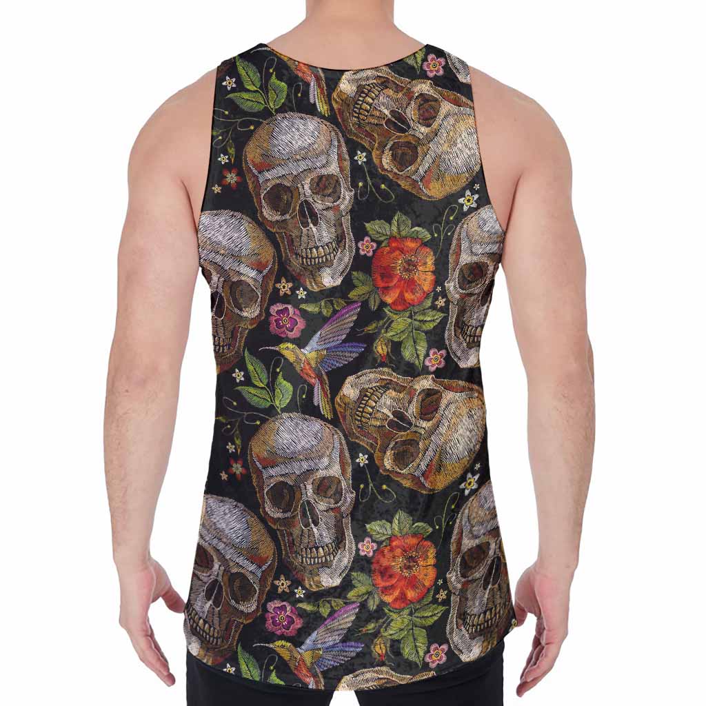 Vintage Skull Pattern Print Men's Velvet Tank Top