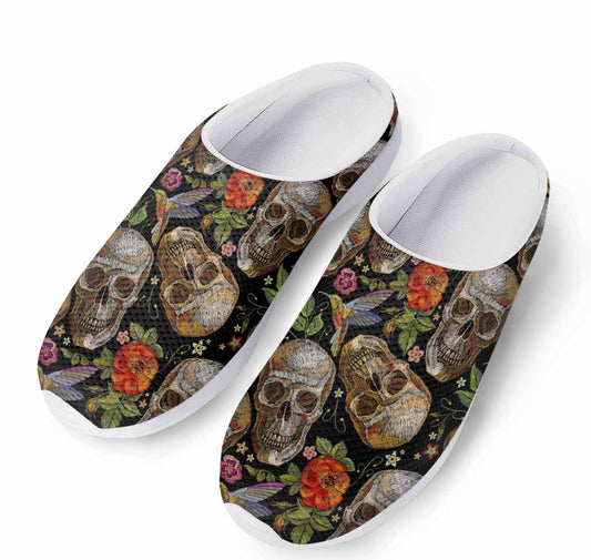 Vintage Skull Pattern Print Mesh Casual Shoes