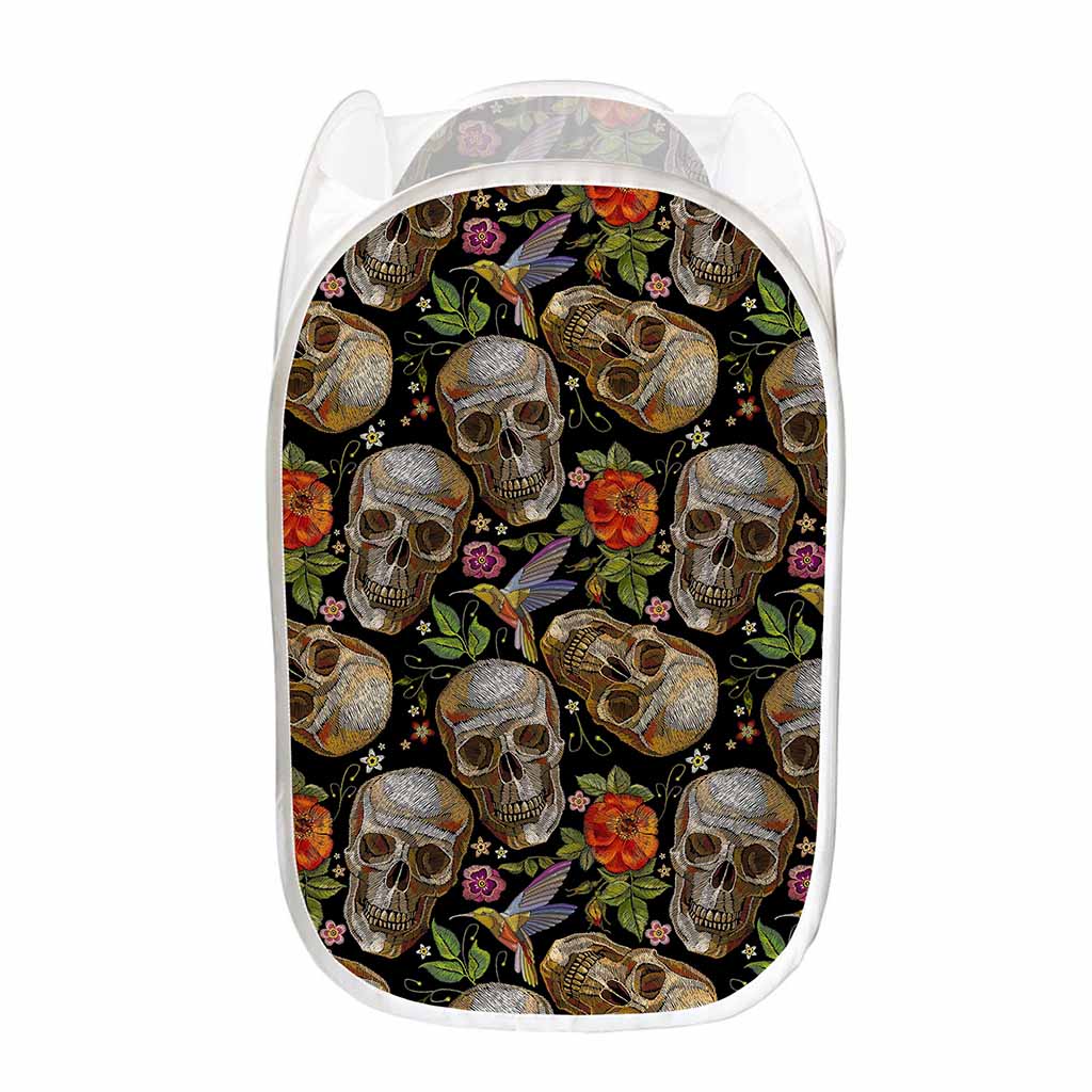 Vintage Skull Pattern Print Mesh Laundry Hamper