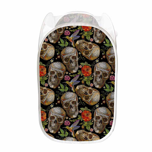 Vintage Skull Pattern Print Mesh Laundry Hamper