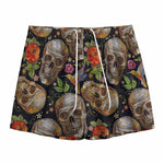 Vintage Skull Pattern Print Mesh Shorts