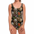 Vintage Skull Pattern Print One Piece Swimsuit