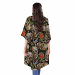 Vintage Skull Pattern Print Open Front Beach Cover Up