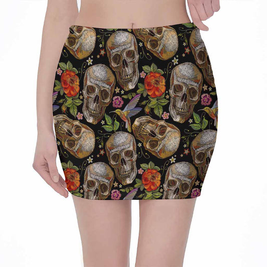 Vintage Skull Pattern Print Pencil Mini Skirt