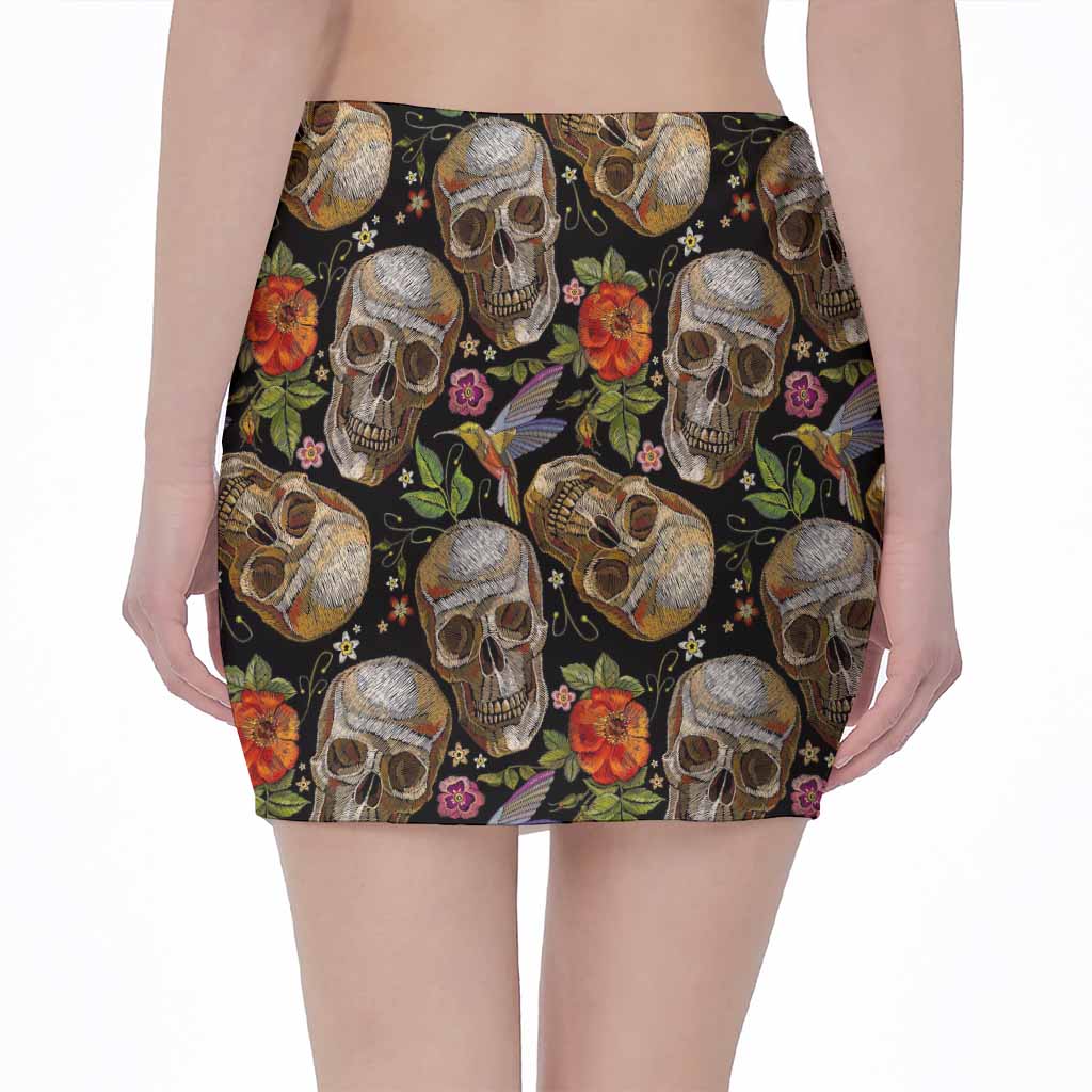Vintage Skull Pattern Print Pencil Mini Skirt