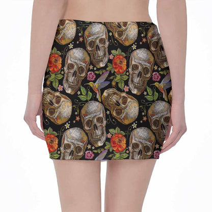 Vintage Skull Pattern Print Pencil Mini Skirt