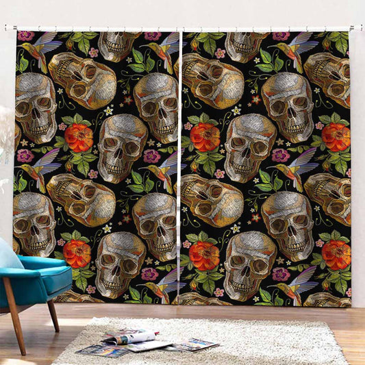 Vintage Skull Pattern Print Pencil Pleat Curtains