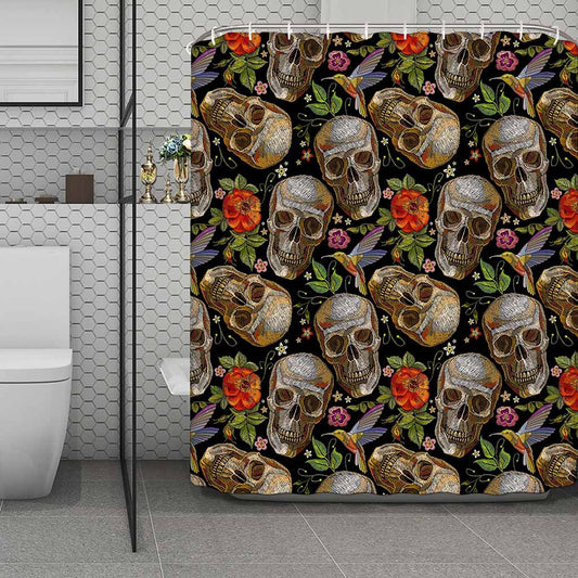 Vintage Skull Pattern Print Polyester Shower Curtain