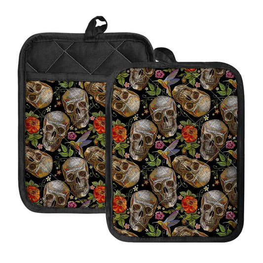 Vintage Skull Pattern Print Pot Holders With Pocket