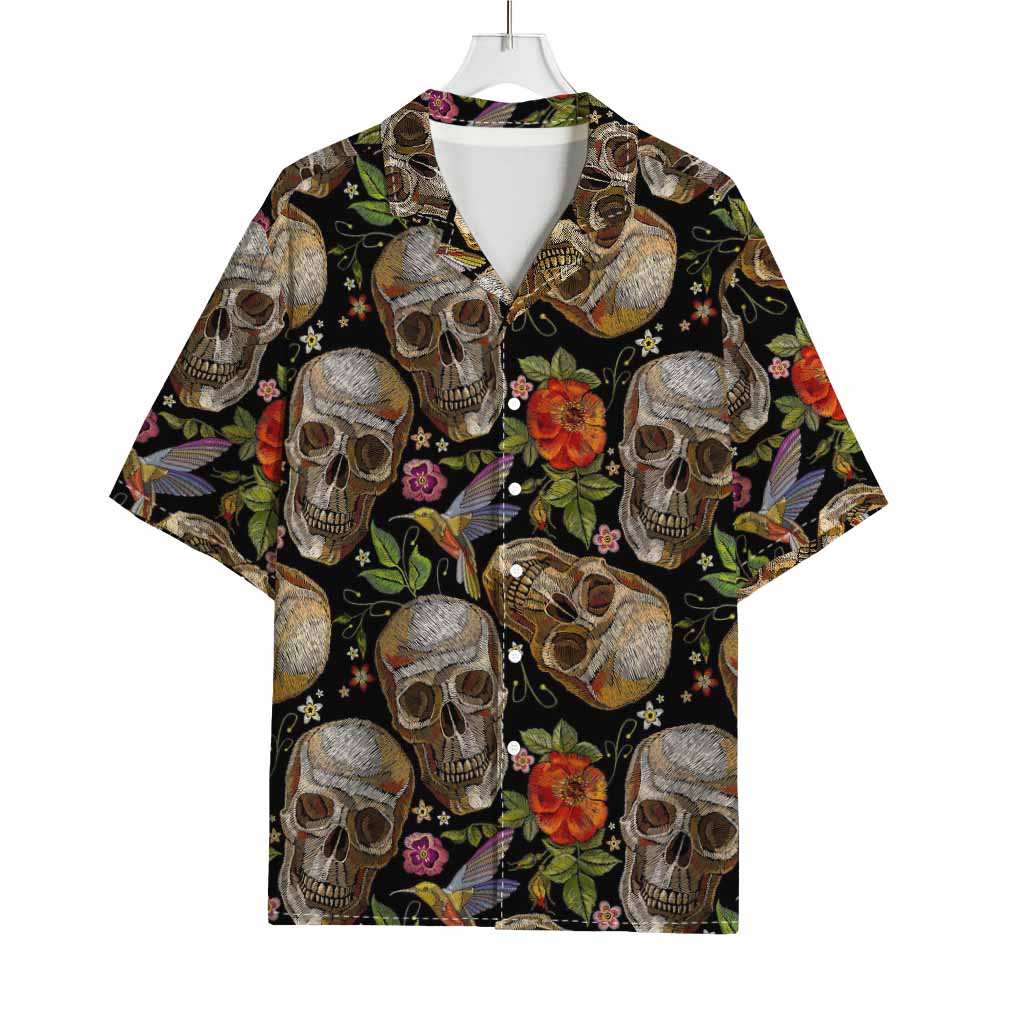 Vintage Skull Pattern Print Rayon Hawaiian Shirt