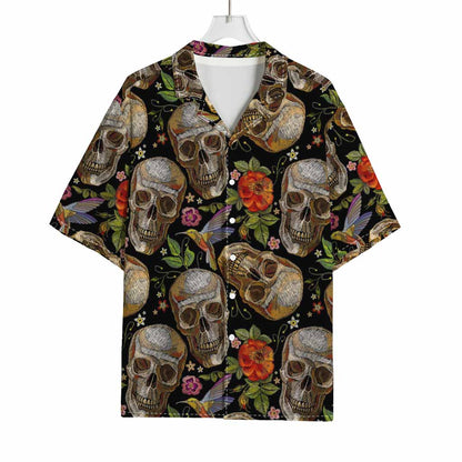 Vintage Skull Pattern Print Rayon Hawaiian Shirt