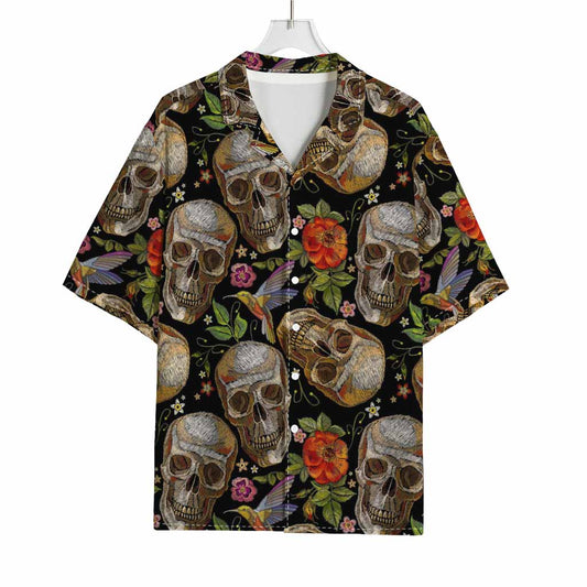 Vintage Skull Pattern Print Rayon Hawaiian Shirt