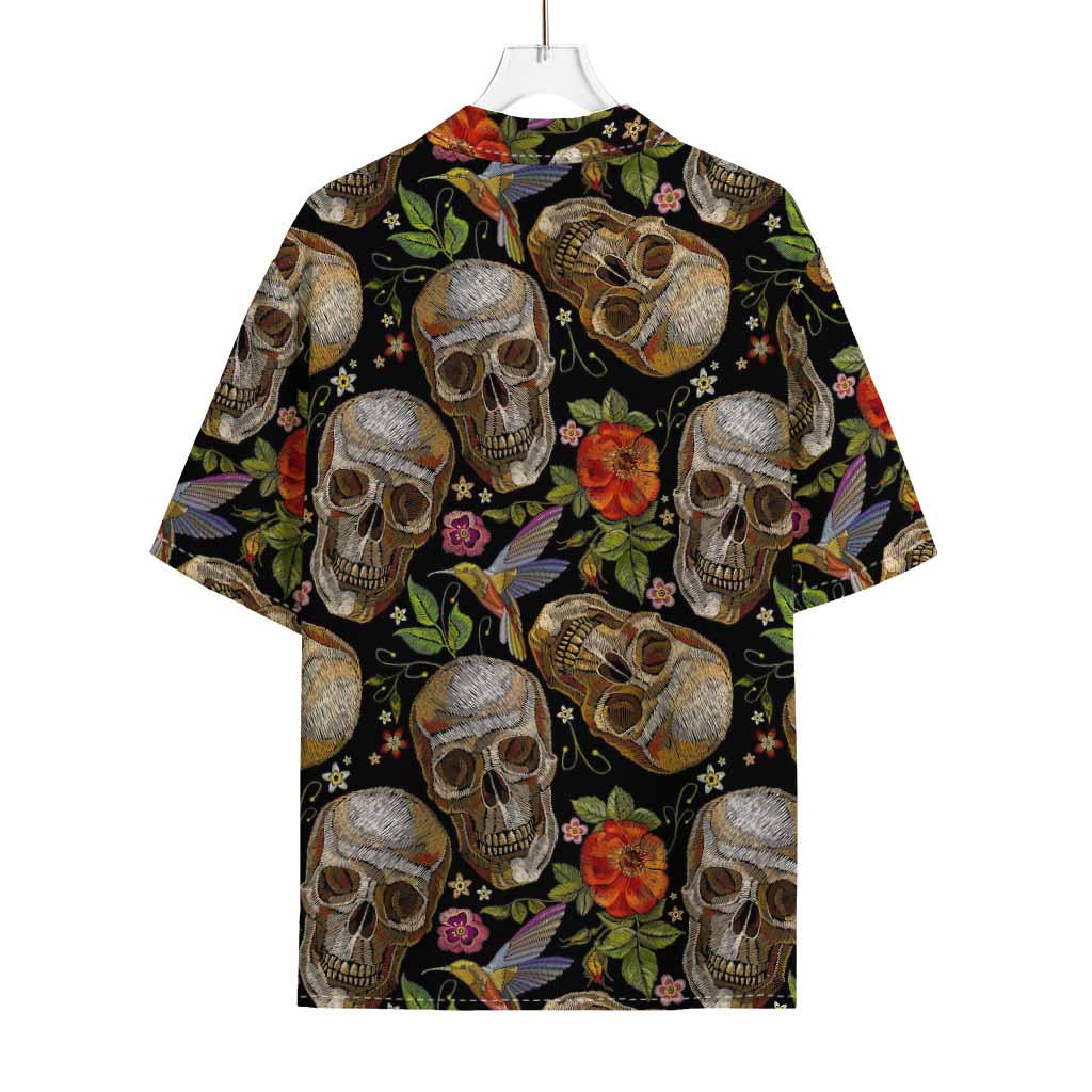Vintage Skull Pattern Print Rayon Hawaiian Shirt