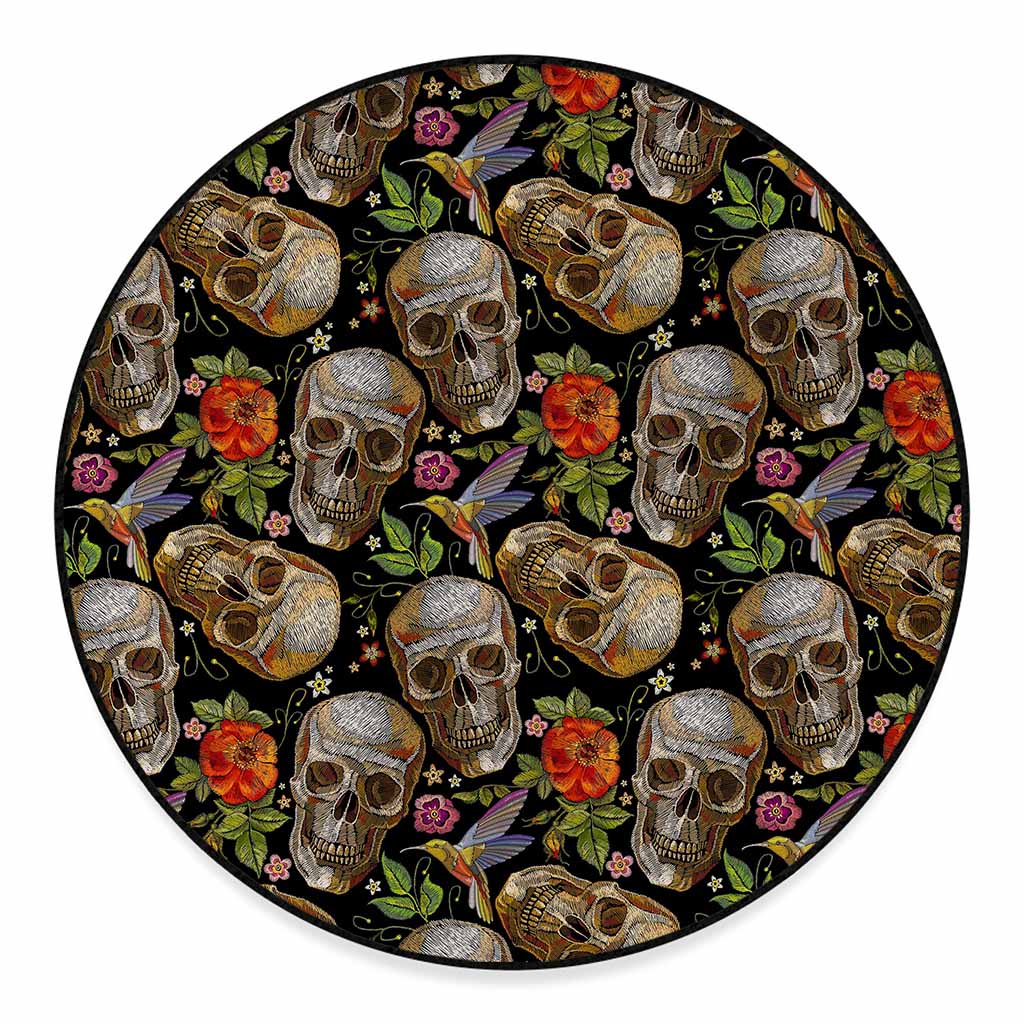 Vintage Skull Pattern Print Round Floor Mat