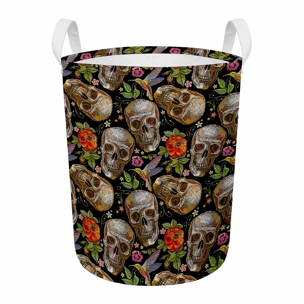 Vintage Skull Pattern Print Round Laundry Basket