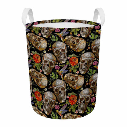 Vintage Skull Pattern Print Round Laundry Basket