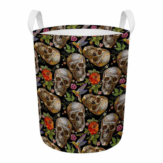Vintage Skull Pattern Print Round Laundry Basket
