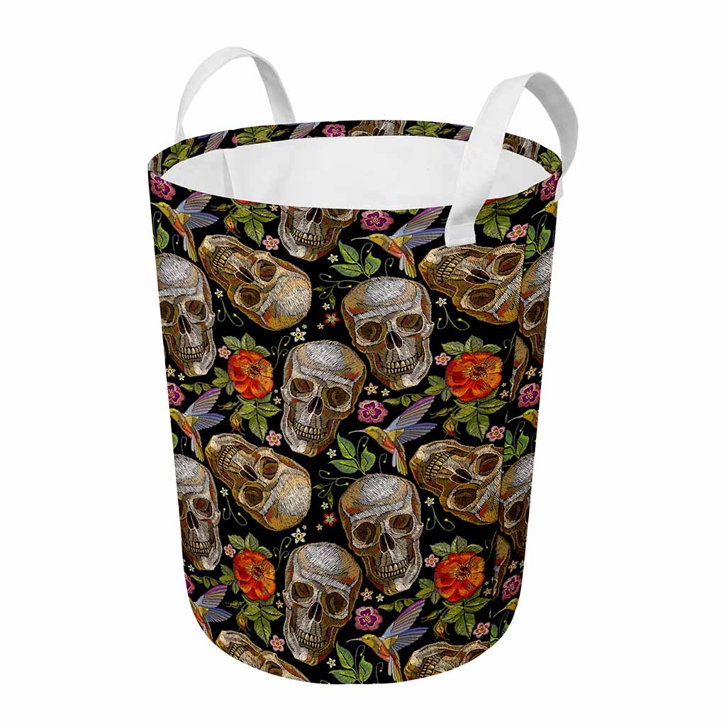 Vintage Skull Pattern Print Round Laundry Basket