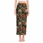 Vintage Skull Pattern Print Side Slit Maxi Skirt