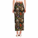 Vintage Skull Pattern Print Side Slit Maxi Skirt