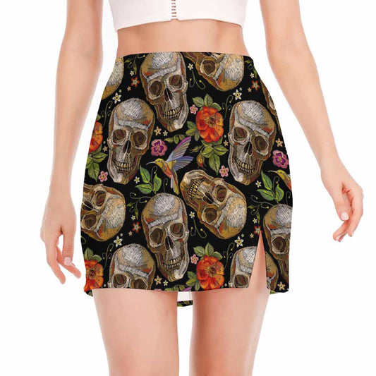 Vintage Skull Pattern Print Side Slit Mini Skirt