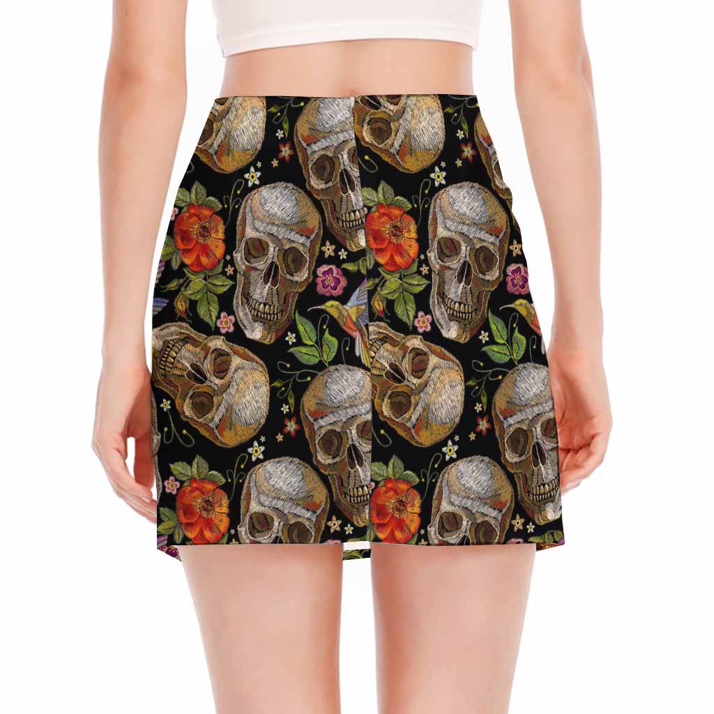 Vintage Skull Pattern Print Side Slit Mini Skirt