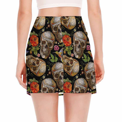 Vintage Skull Pattern Print Side Slit Mini Skirt