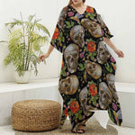 Vintage Skull Pattern Print Silk V-Neck Kaftan Dress