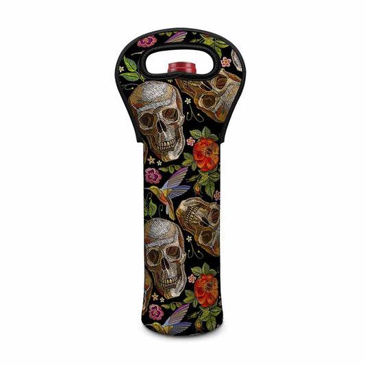 Vintage Skull Pattern Print Single Neoprene Wine Tote