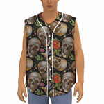 Vintage Skull Pattern Print Sleeveless Baseball Jersey